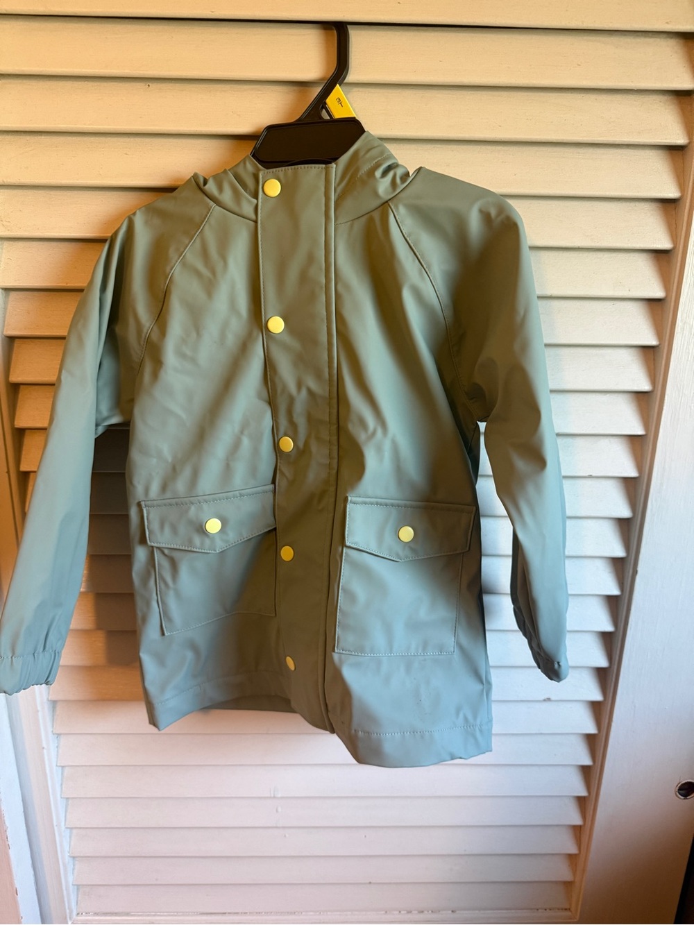 wonder nation Sage Green Hooded Raincoat with Yellow Snap Accents